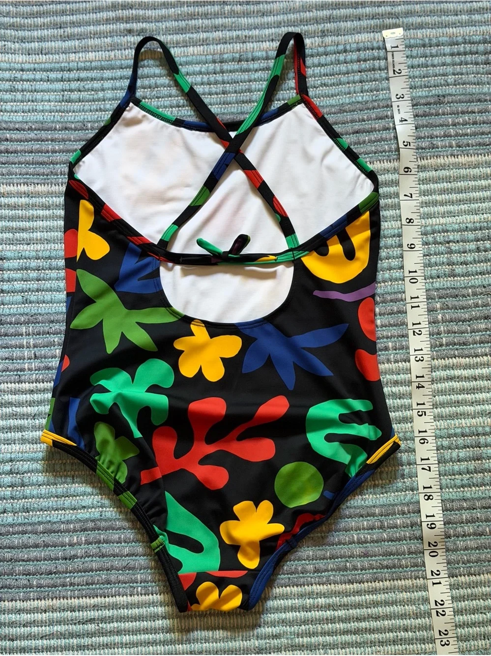 Hanna Andersson Black One-Piece Swimsuit with Bright Abstract Print Girls Size10